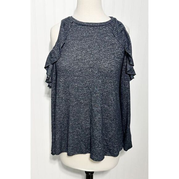 Jolt Women's Cold Shoulder Long Sleeve Ruffle Tops‎ Heather Grey Size Medium - Picture 10 of 10